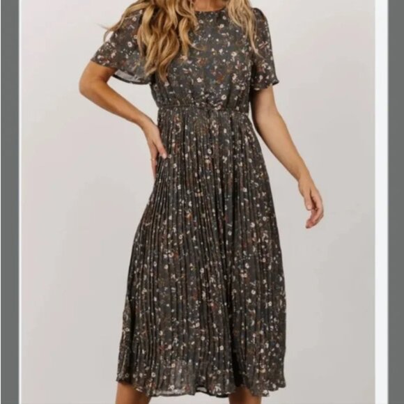 Baltic Born Belfast Pleated Antique Jade Floral Midi Dress | Size Small - Picture 1 of 5